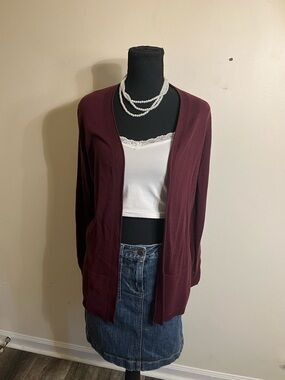 LOFT Open-Front Burgundy Cardigan Sweater